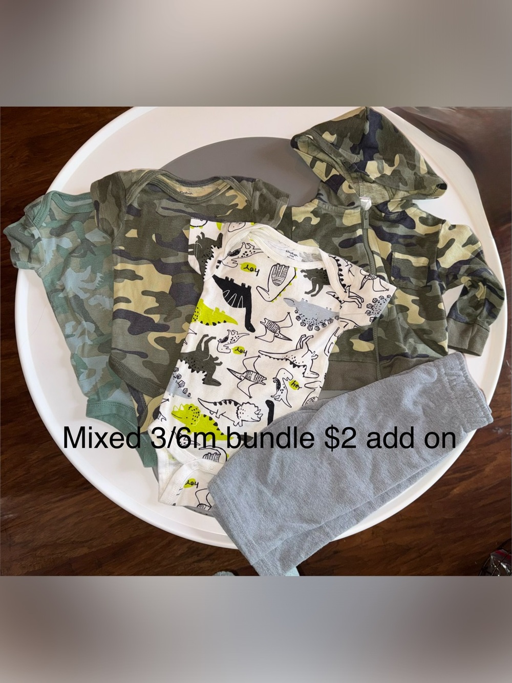 Gerber Green Camo & White Dino Baby One-Piece Bundle